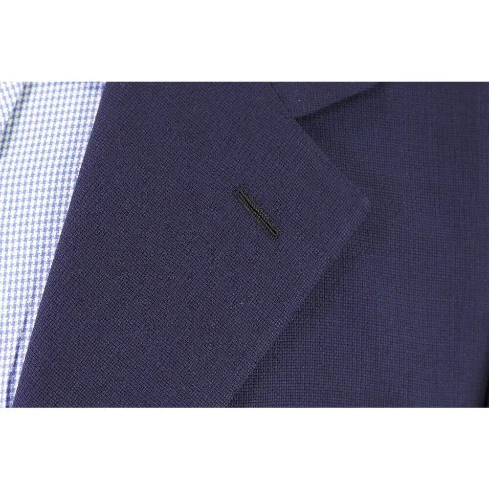 Saint Andrews Italy Navy Blue Knit Woven 3-Btn Sportcoat Blazer Jacket 42L